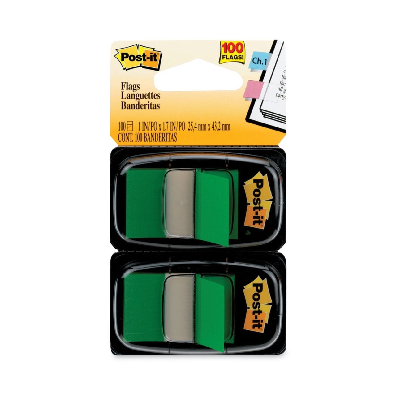 Post-it Flags Standard Page Flags in Dispenser - Green (100/Pack)